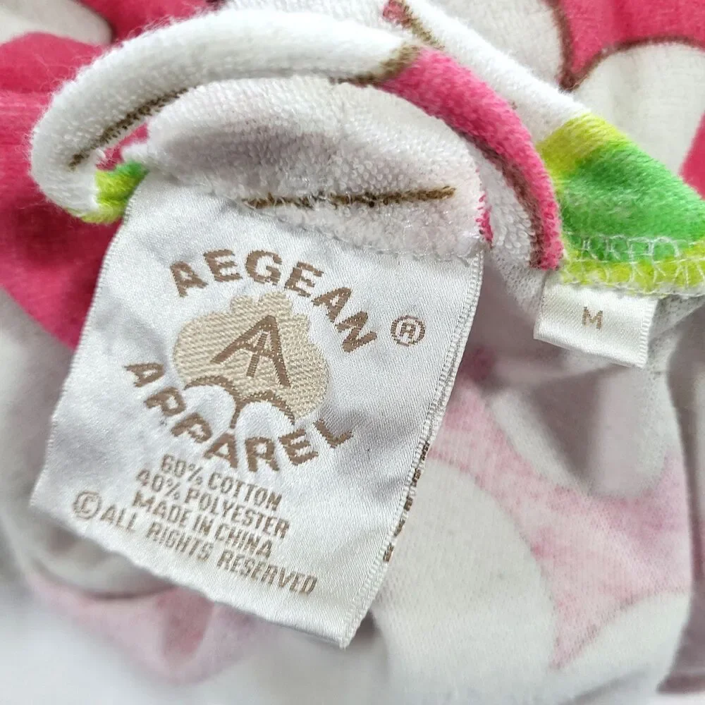 Aegean Apparel Terrycloth robe Pink White Daisy M No belt vtg retro hippie